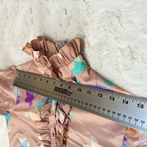 Vintage Helen Fabrikant Top Womens Button Front Floral Ruffle Shirt Size 8 Peach - Picture 5 of 10